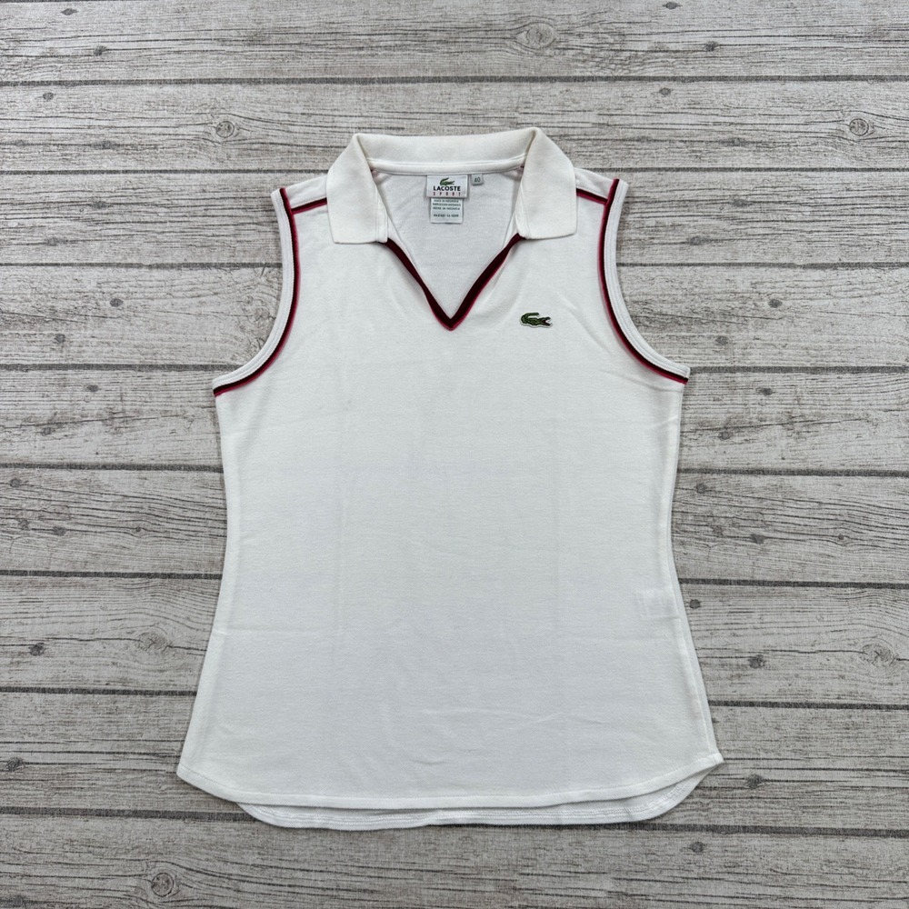 Lacoste Sport Polo Shirt Women's 40 White V-Neck Pique Tennis Golf Activewear